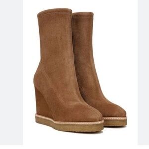 Veronica Beard Arlo suede stretch wedge booties in camel